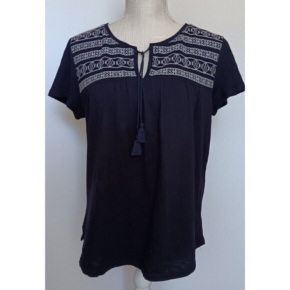Talbots Women's Size M Navy/White Embroidery Tunic Top - Picture 1 of 7